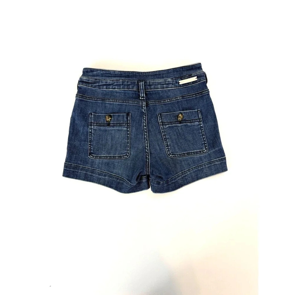 Pilcro Anthropologie High Rise Slim Denim Shorts Size 26 Button Fly Blue Wash - Picture 2 of 9